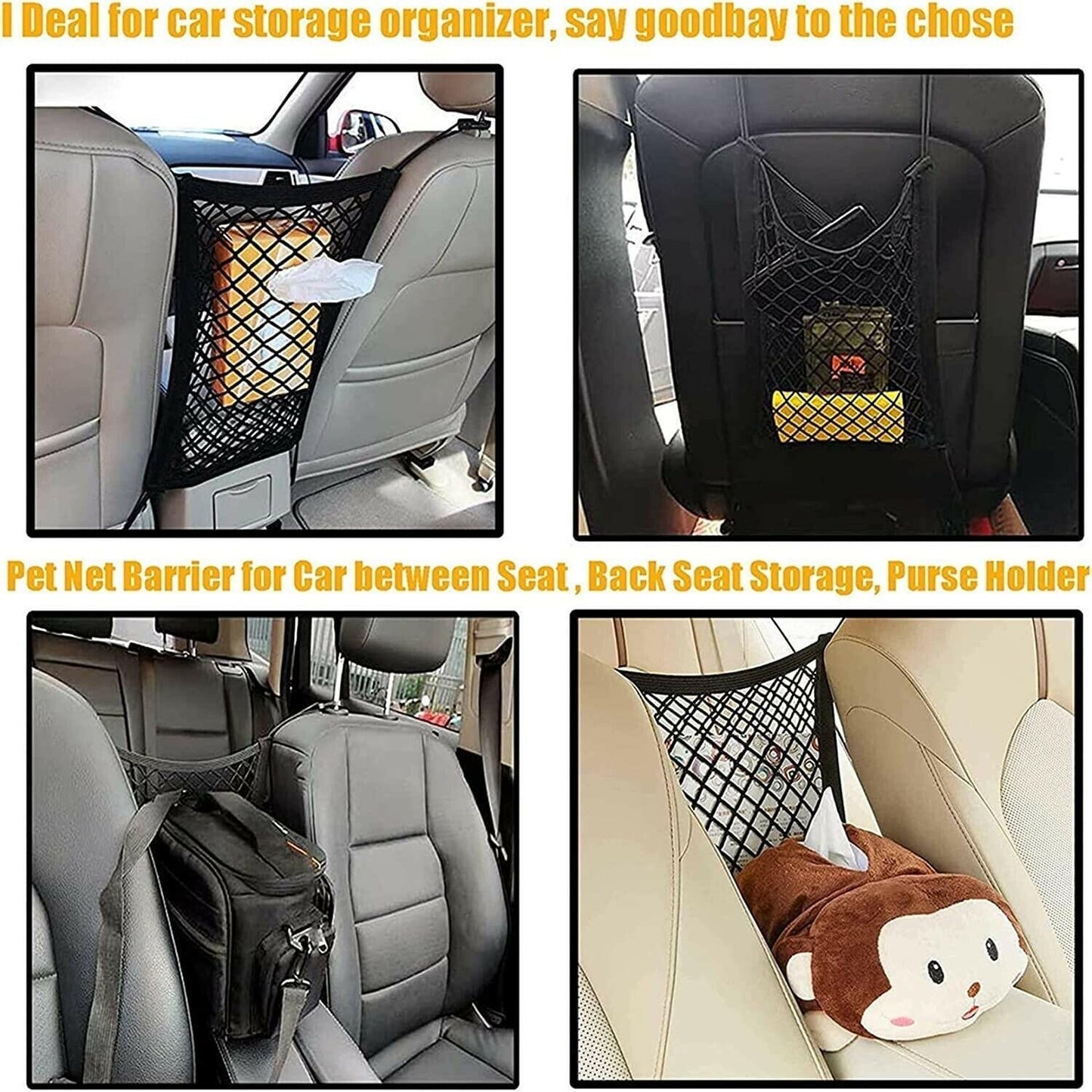 Dog Net for Car – Pet Safety Barrier & Seat Organizer