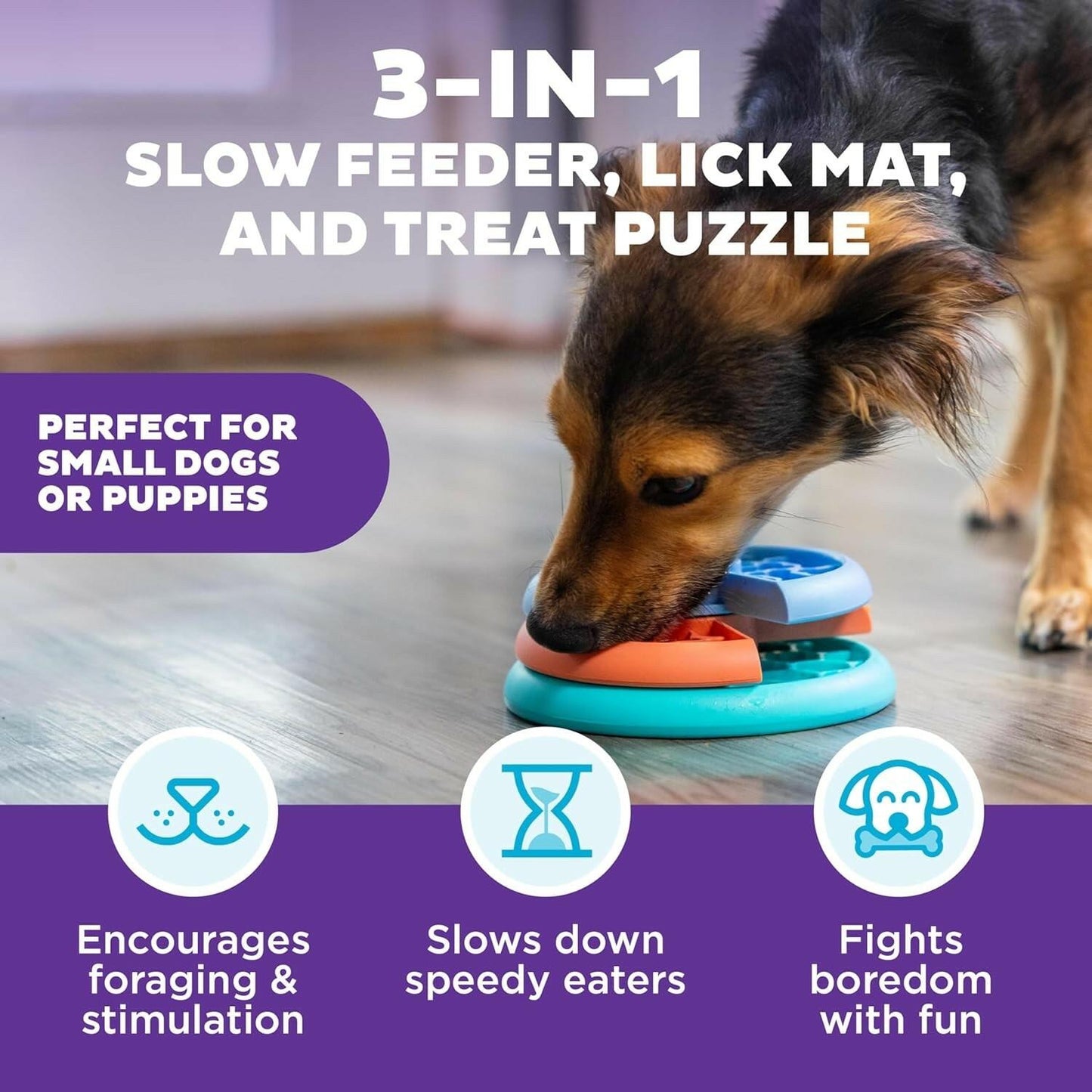 Outward Hound Lickin’ Layers Small 3-in-1 Dog Puzzle Feeder, Lick Mat Slow Bowl