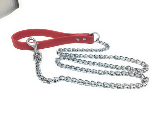 Omni Pet Chain Lead Medium Duty 2.5mm Chain with Biothane Handle 1/2" x 6' Red