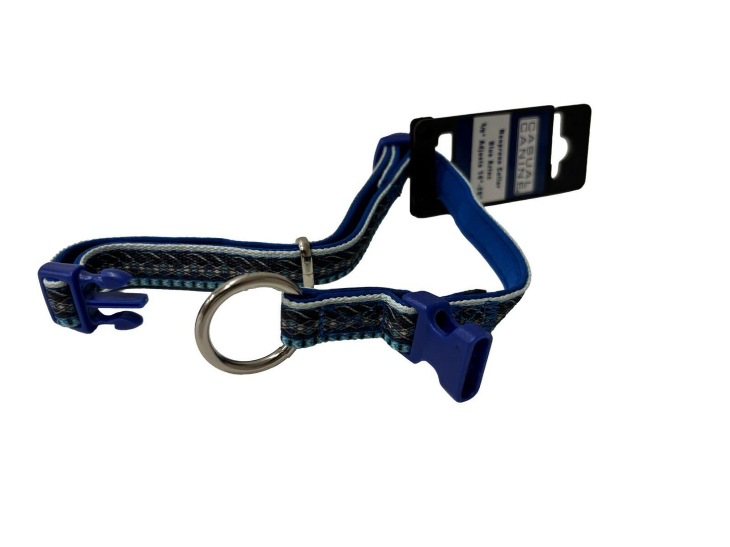 Casual Canine® Neoprene Dog Collar – 5/8" Blue Aztec (Adjustable 14–20")