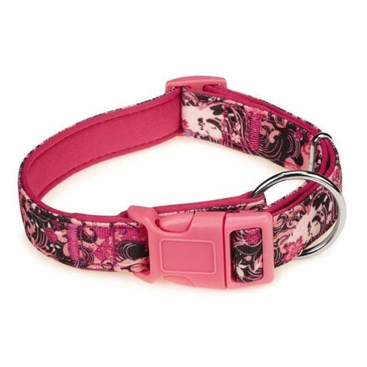 Casual Canine® Neoprene Dog Collar – 1" Pink Floral (Adjustable 18–26")