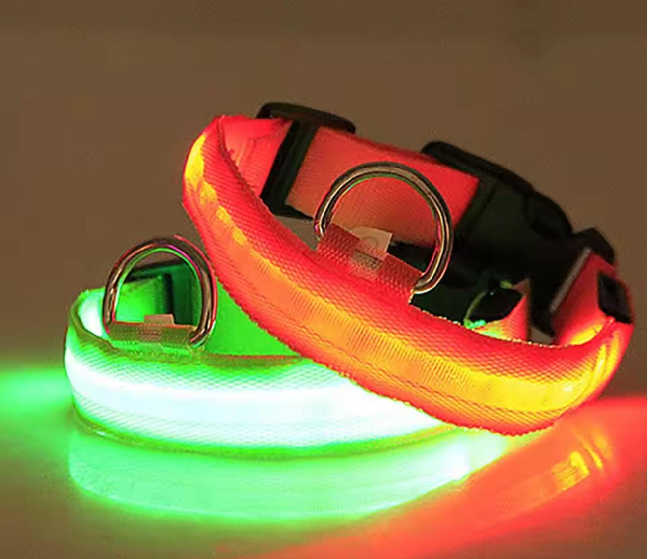 Pet Glow Adjustable Nylon LED Pet Collar – Battery Powered Safety Collar - LARGE