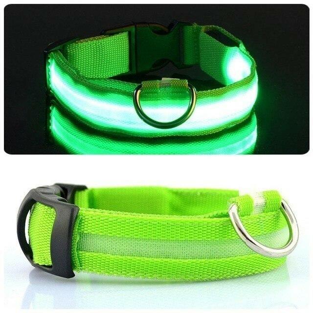 Pet Glow Adjustable Nylon LED Pet Collar – Battery Powered Safety Collar - LARGE