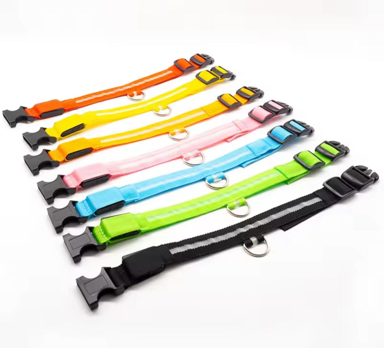 Pet Glow Adjustable Nylon LED Pet Collar – Battery Powered Safety Collar - LARGE