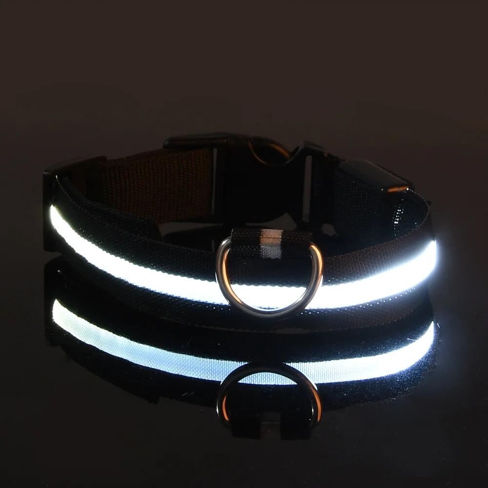 Pet Glow Adjustable Nylon LED Pet Collar – Battery Powered Safety Collar - LARGE