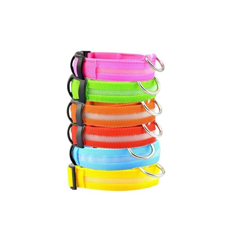 Pet Glow Adjustable Nylon LED Pet Collar – Battery Powered Safety Collar - LARGE