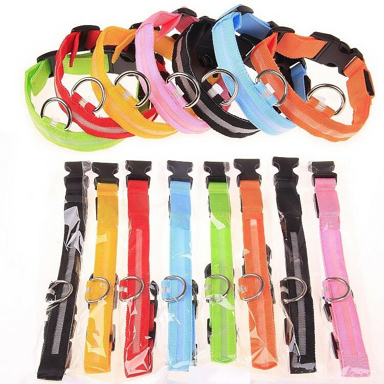 Pet Glow Adjustable Nylon LED Pet Collar – Battery Powered Safety Collar - LARGE