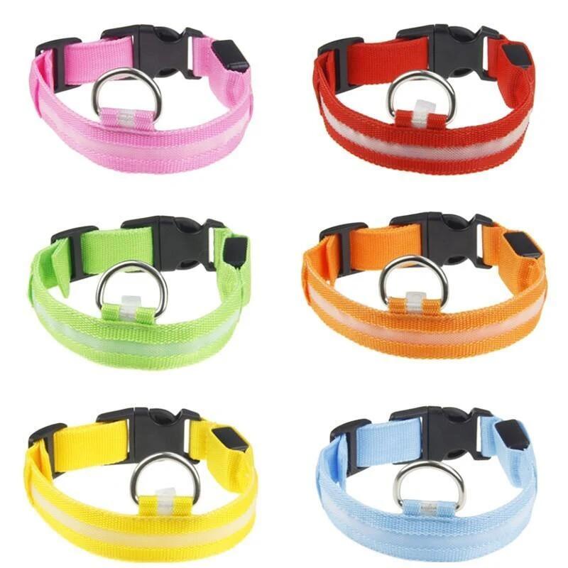Pet Glow Adjustable Nylon LED Pet Collar – Battery Powered Safety Collar - LARGE