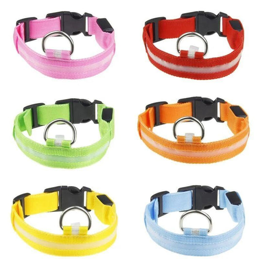 Pet Glow Adjustable Nylon LED Pet Collar – Battery Powered Safety Collar - LARGE