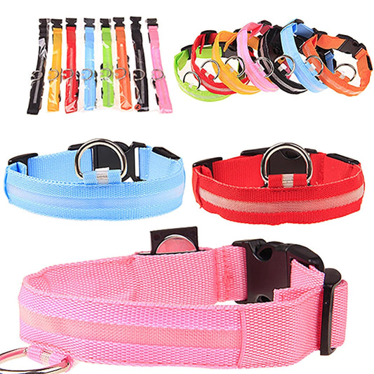Pet Glow Adjustable Nylon LED Pet Collar – Battery Powered Safety Collar - SMALL