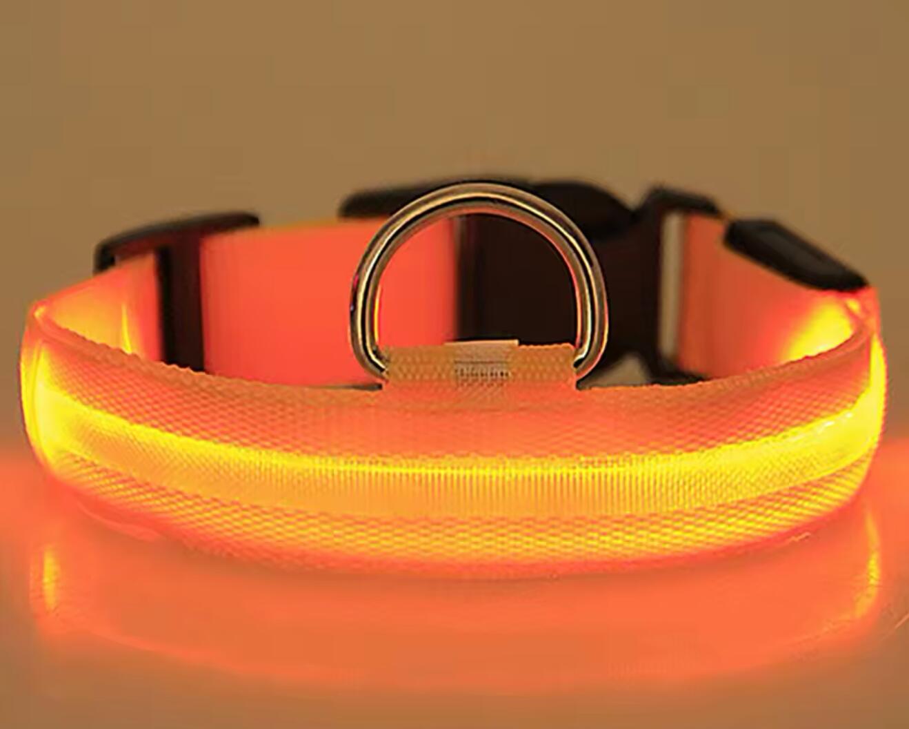 Pet Glow Adjustable Nylon LED Pet Collar – Battery Powered Safety Collar - LARGE