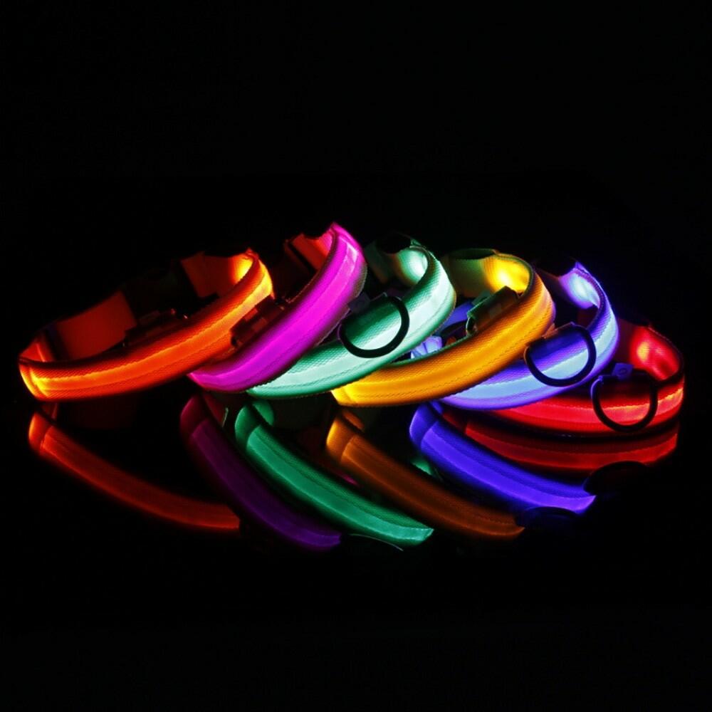 Pet Glow Adjustable Nylon LED Pet Collar – Battery Powered Safety Collar - LARGE