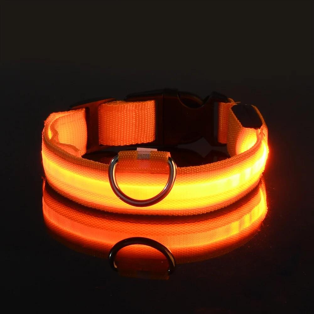 Pet Glow Adjustable Nylon LED Pet Collar – Battery Powered Safety Collar - LARGE