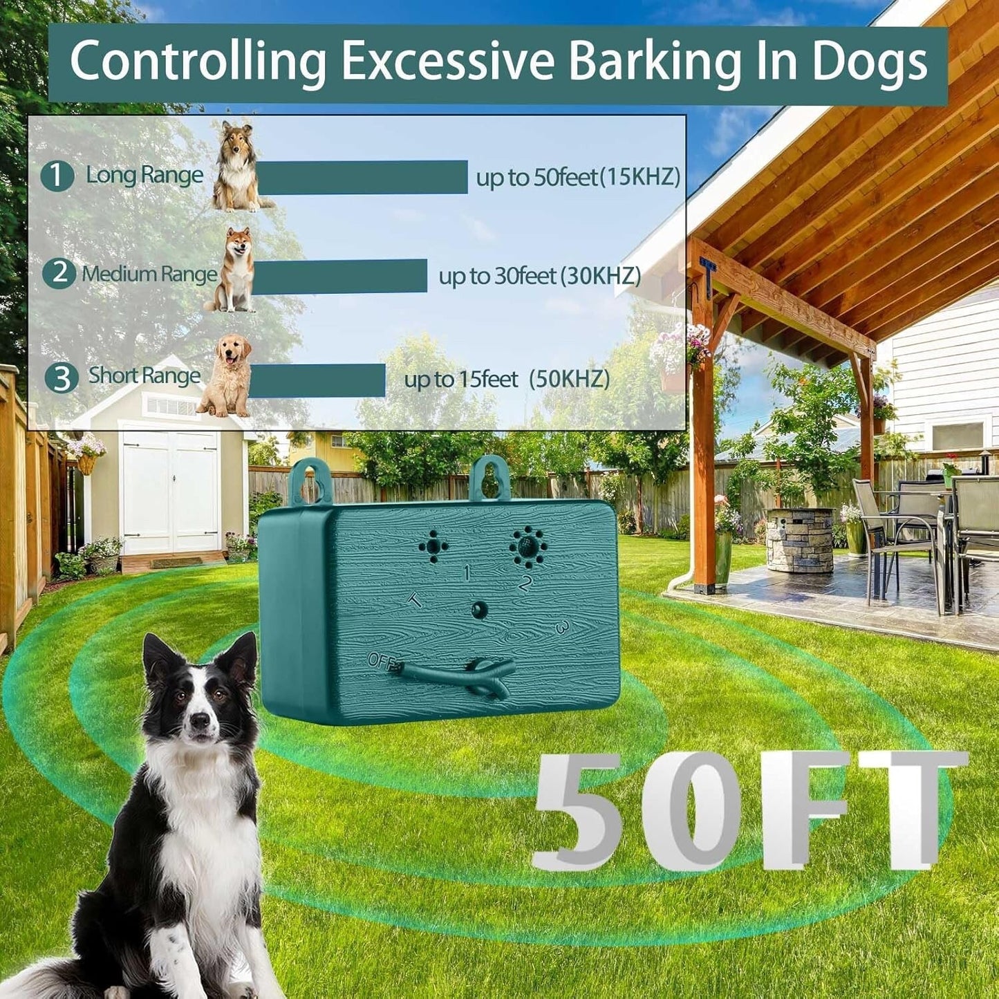 Anti Barking Device 50 FT Ultrasonic Dog Barking Control Device, 4  Modes Black