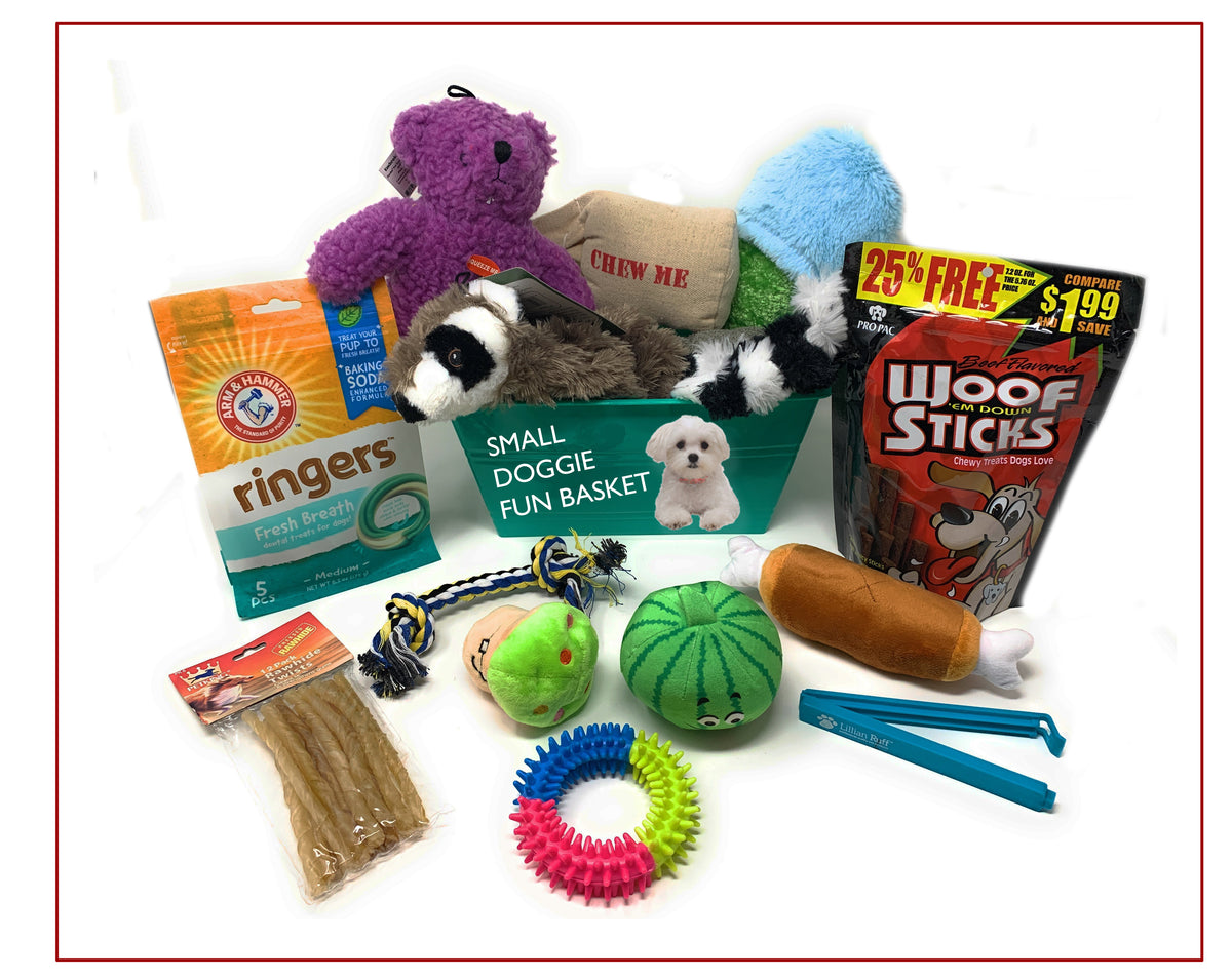 Hanukkah Dog Gift Set Dog Toys Gift Basket Includes a Large 32 oz. Water Bowl, Grooming-Bath Gloves, a Treat, 2 Plush Toys, Chew Tennis Ball, a Latex Toy, Squeaky Plush Bear 15 Piece Gift Basket